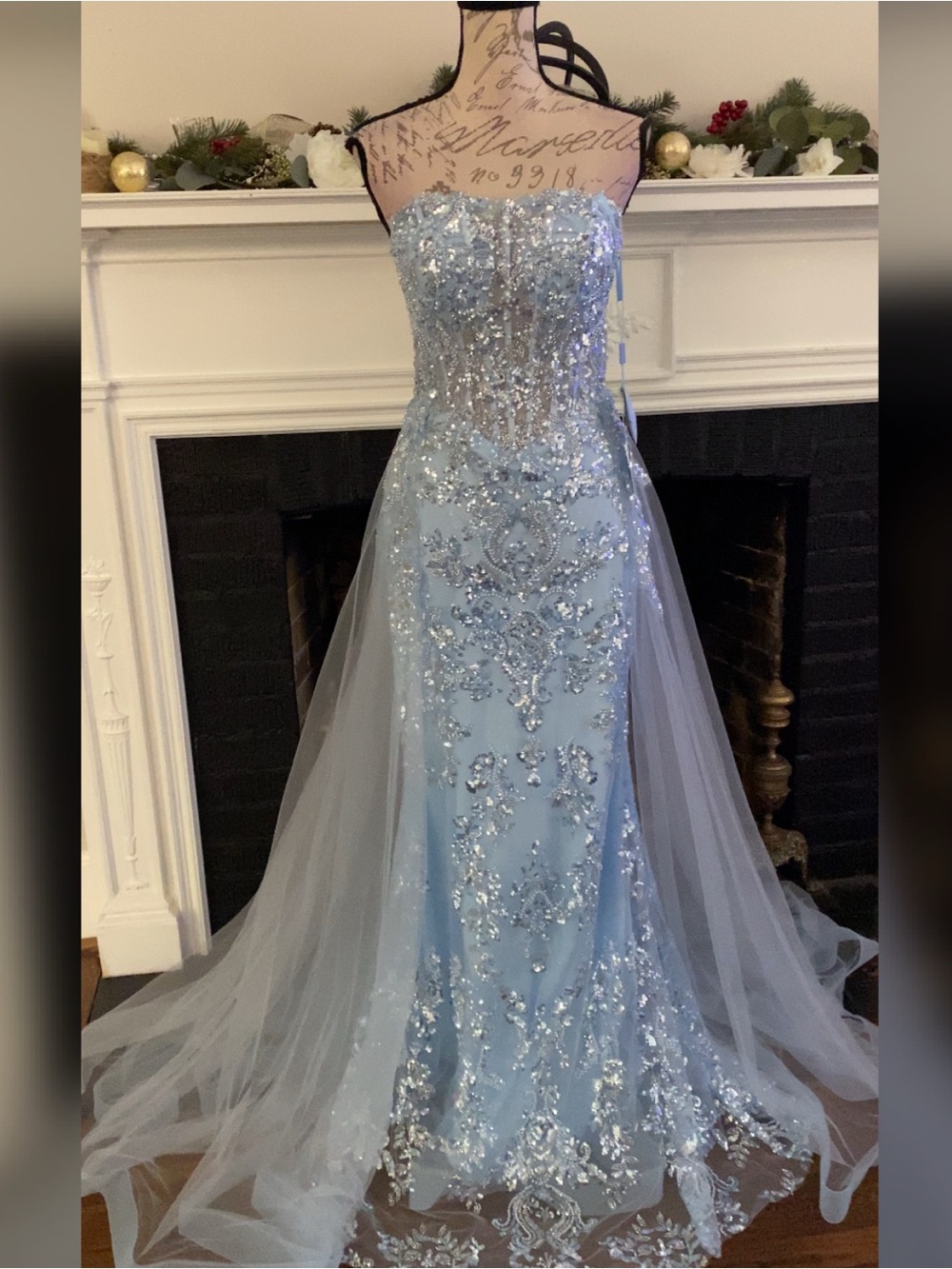 Light blue non traditional wedding dress, prom dress, gala, pageant evening gown